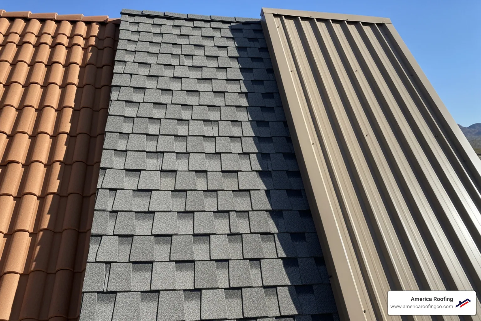 image of various roofing materials like tiles, shingles, and metal side-by-side. - free roof estimate