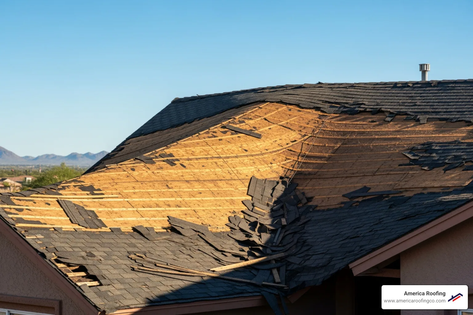 Significant roof damage, like a large sagging area or extensive missing shingles - Tucson roof maintenance