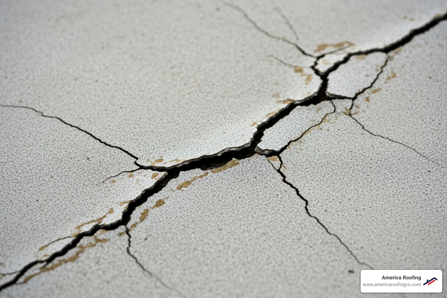 showing a close-up of a crack on a GRP roof - leaking grp roof
