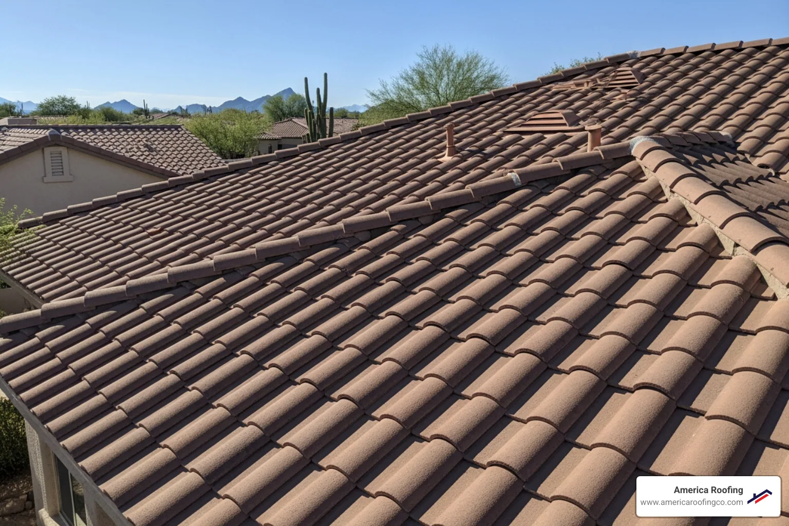 Professional technician performing routine maintenance on a clean tile roof in Scottsdale Arizona