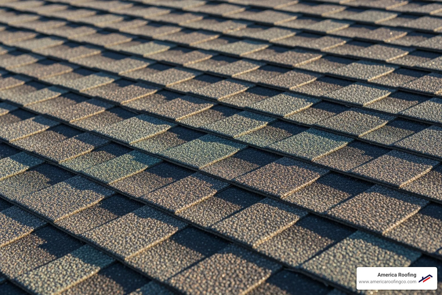 Close-up of a well-installed asphalt shingle roof, showing texture and color variation. - Roof replacement