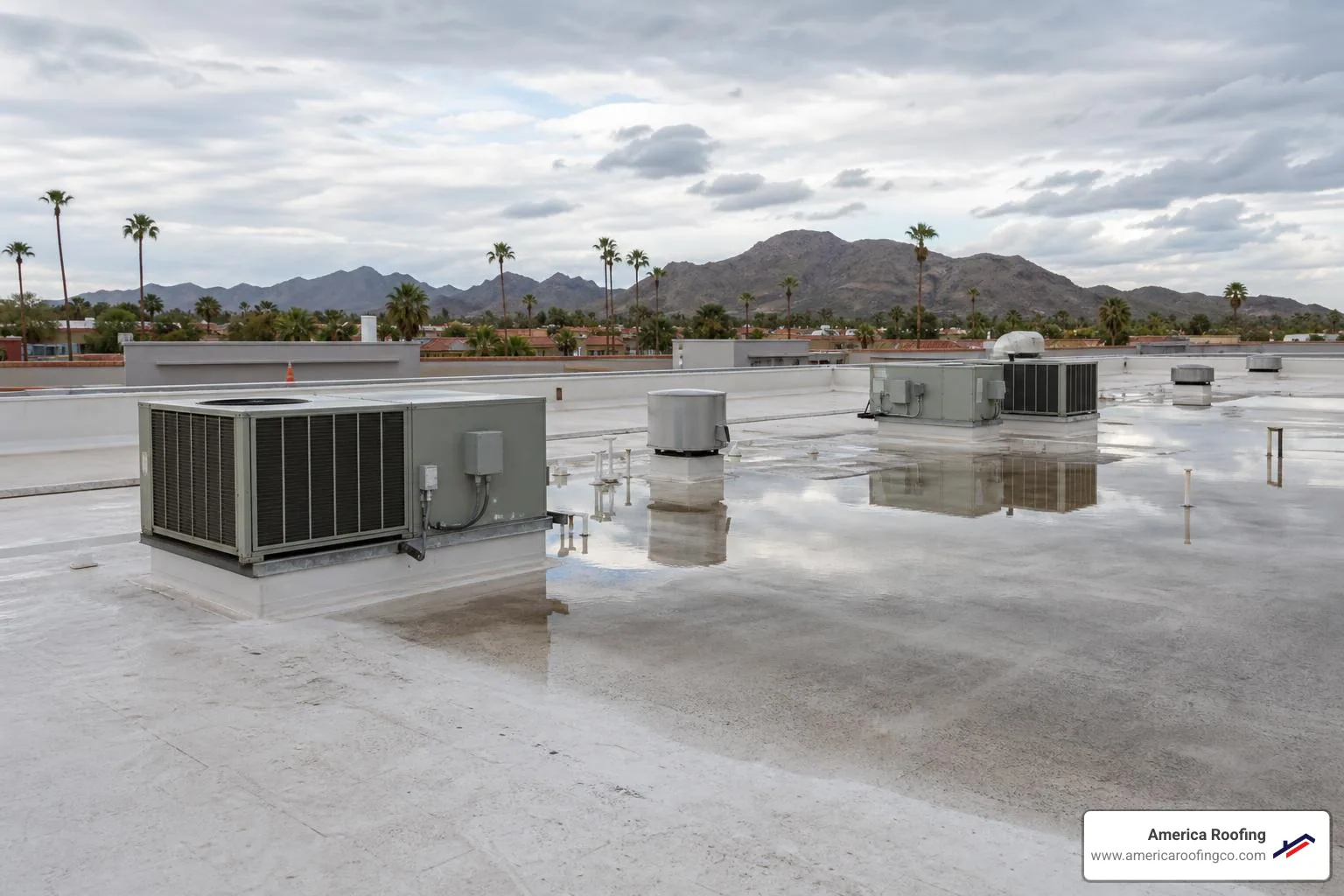 commercial flat roof ponding water after Arizona monsoon