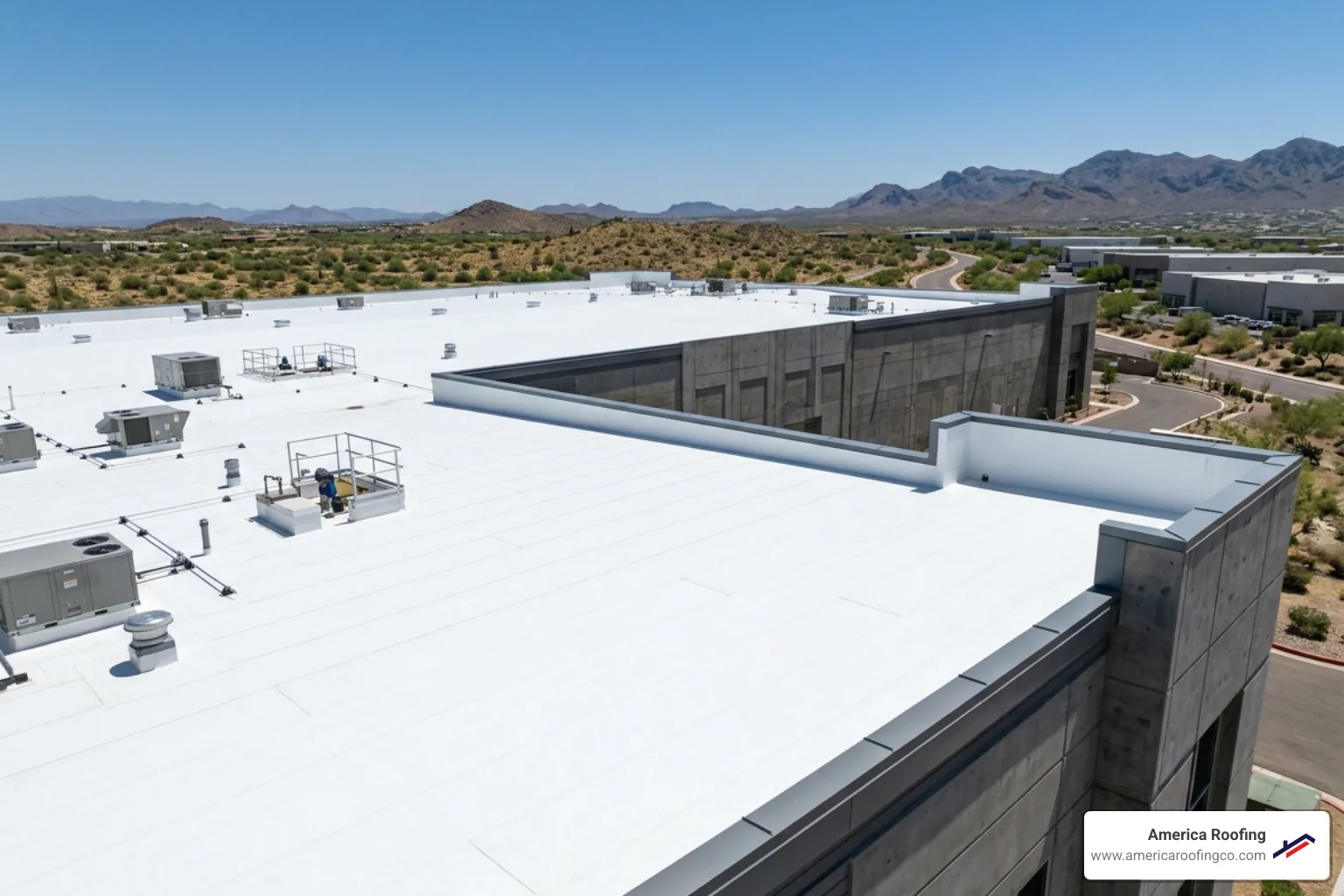 TPO roof installation with custom metal coping in Arizona - tpo roofing material