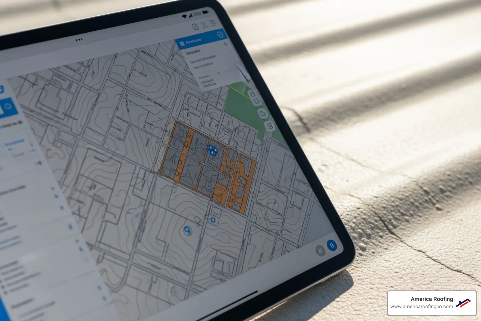 professional roofer inspecting a commercial foam roof with a tablet - commercial foam roof repair