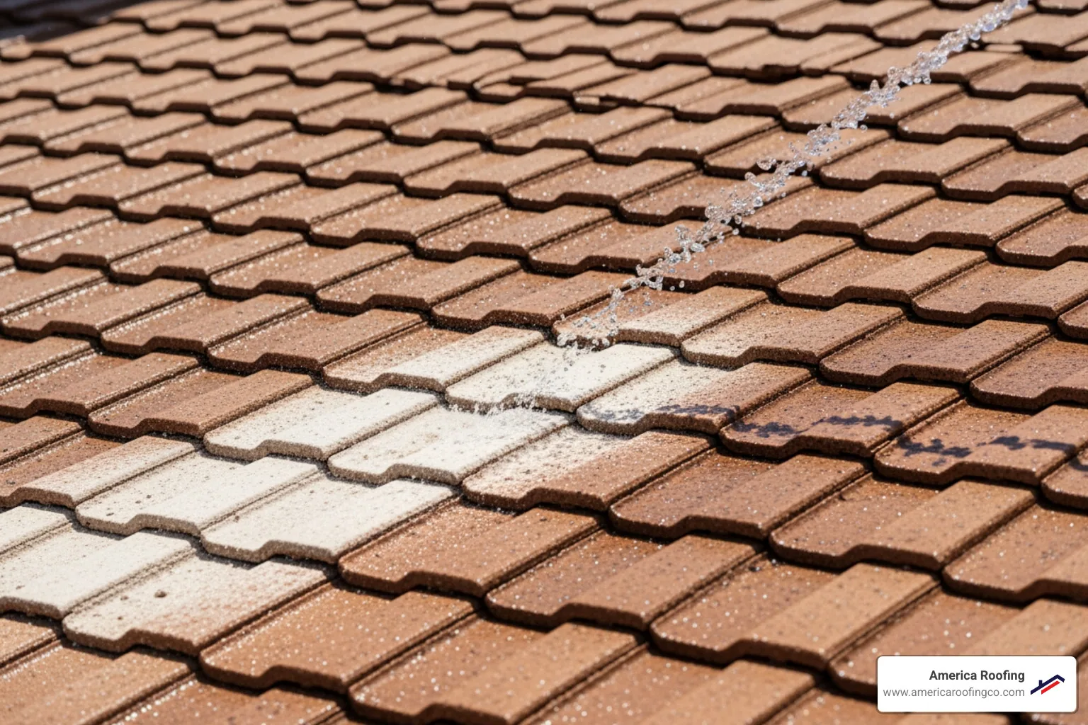 Professional safely cleaning a tile roof - Tucson tile cleaning
