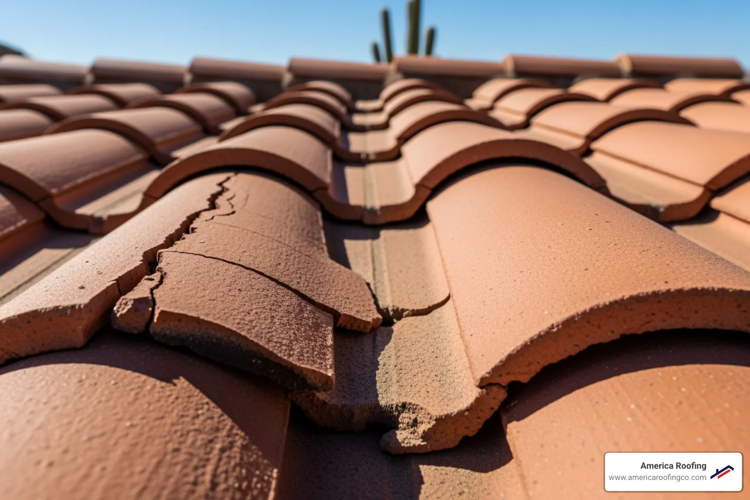 A close-up image of a cracked roof tile next to an intact one, highlighting damage often found during a roof inspection. - roof inspection phoenix