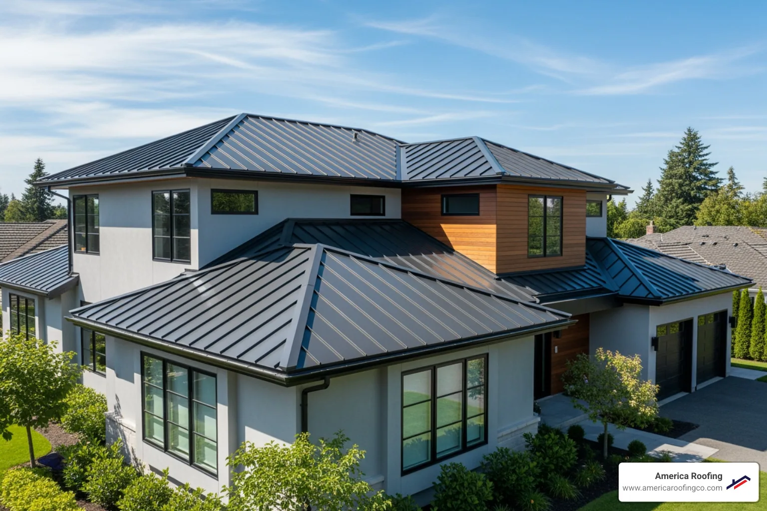 professional roofer in uniform discussing a project with a homeowner - steel roofing installers near me