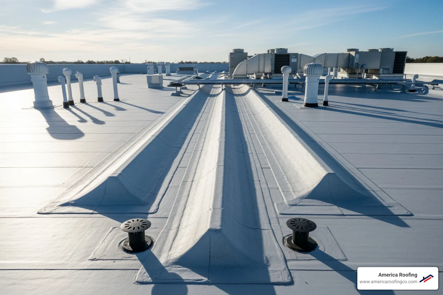 A clean, well-maintained commercial roof with clear drainage paths - Commercial roof damage repair