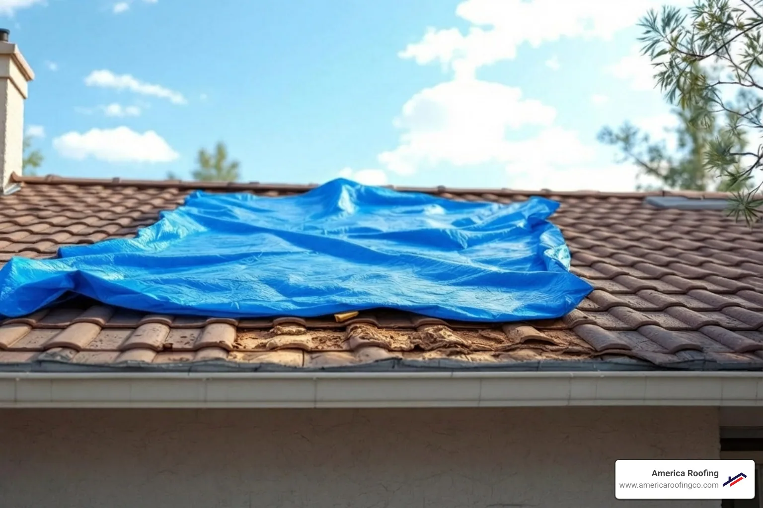 roofer applying a temporary tarp to a damaged roof section - 24 hour roof leak repair near me