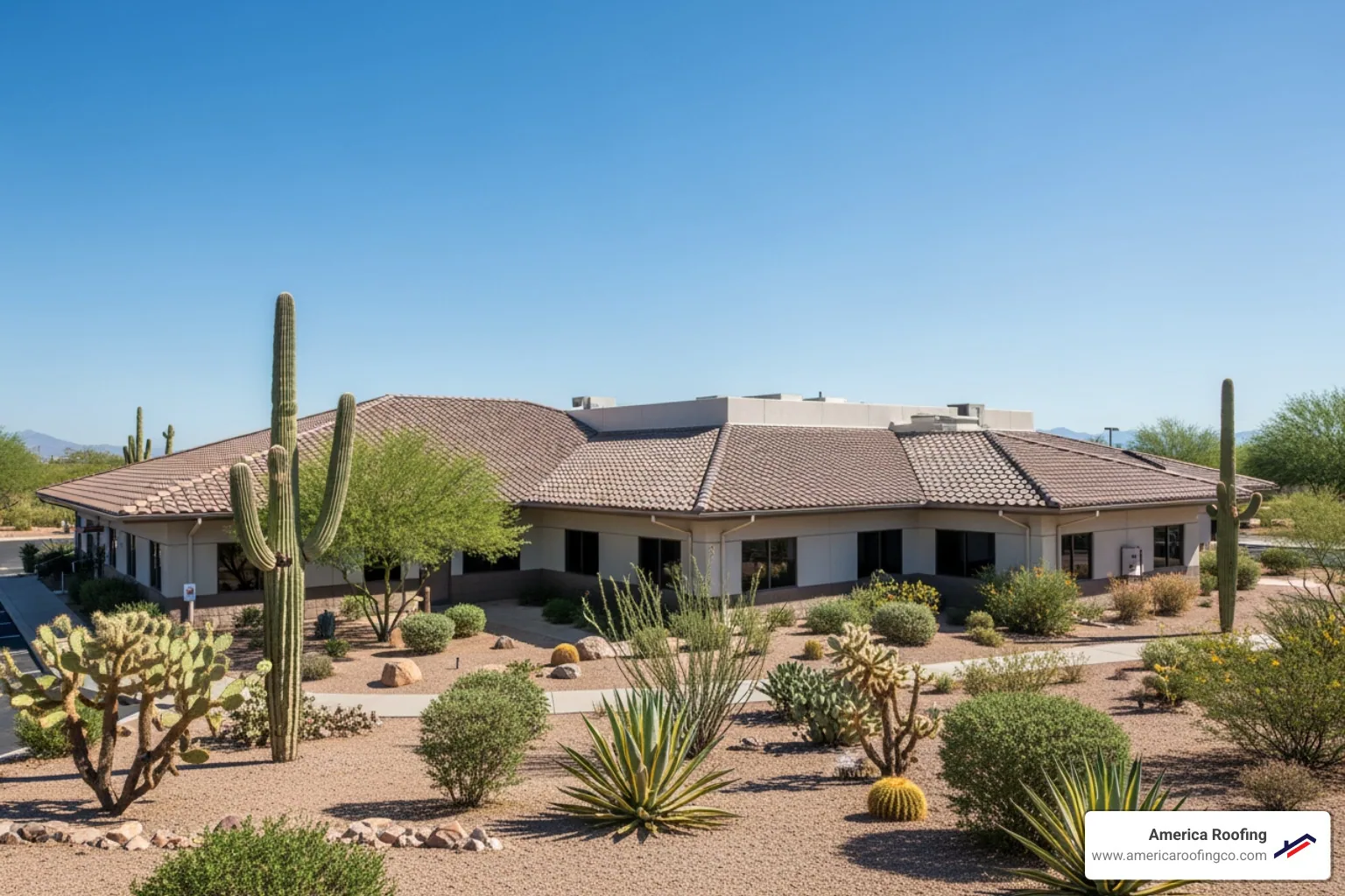 Well-maintained commercial facility with concrete tile roof in Arizona