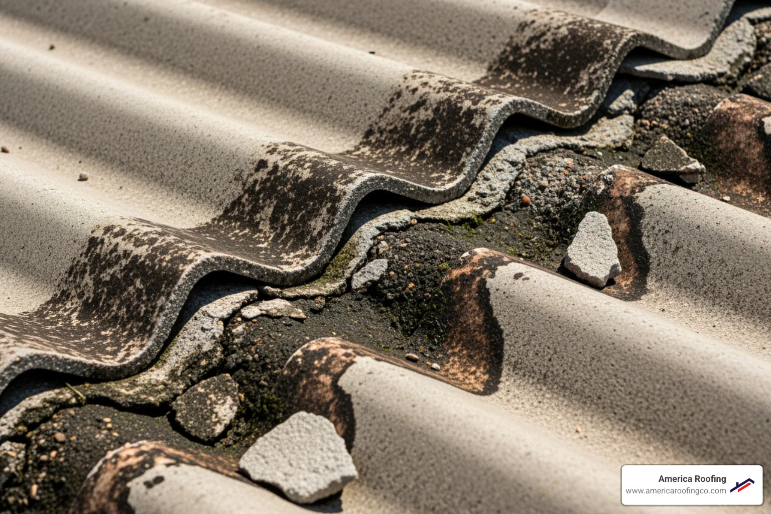 cracked cement roof sheet with visible water damage - cement sheet leakage solution