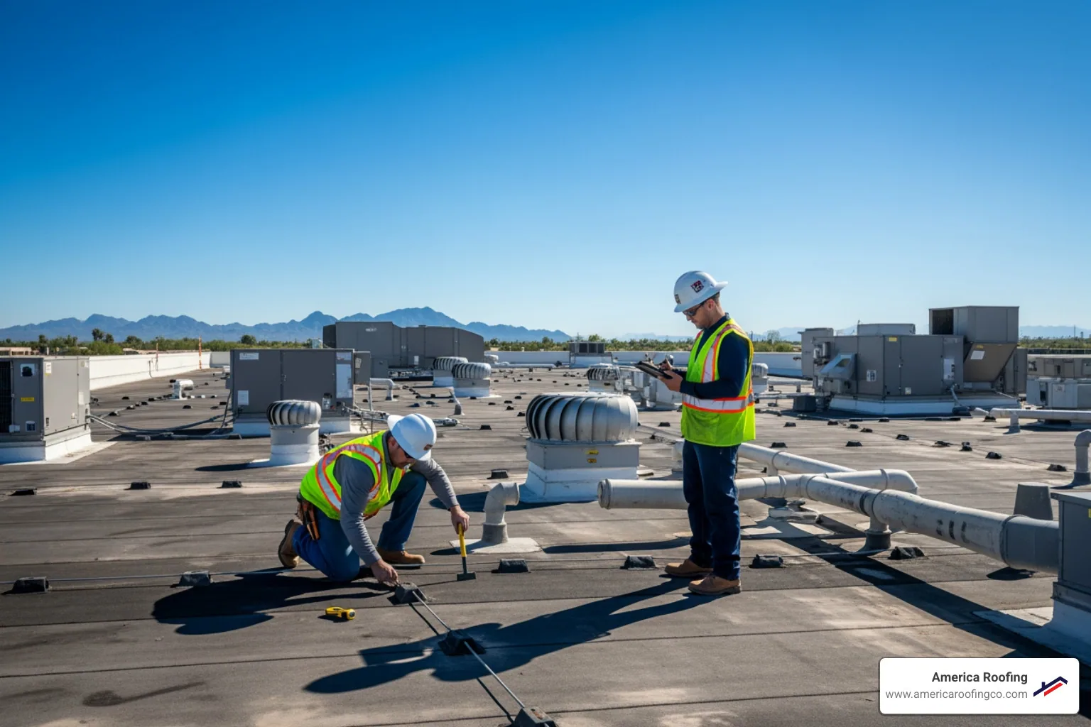 professional roofers conducting a commercial roof inspection - arizona commercial roofing