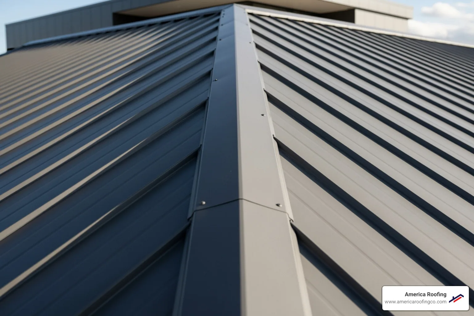 close-up of the crisp, clean lines of a standing seam steel roof - steel roofing installers near me