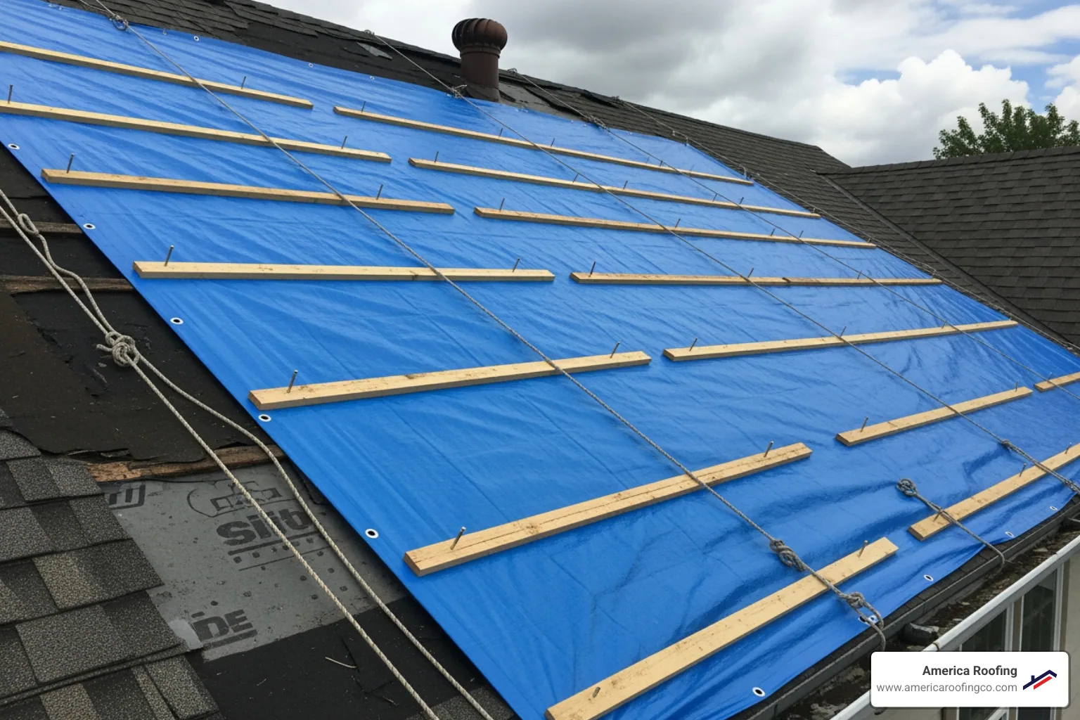 properly installed emergency roof tarp - roof storm damage repair phoenix