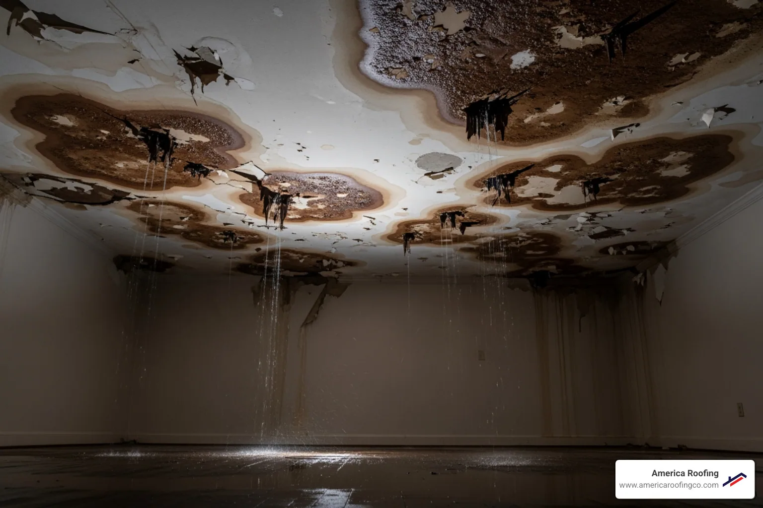 leaking ceiling or water damage caused by a low-slope roof failure - minimum roof pitch for slate tiles