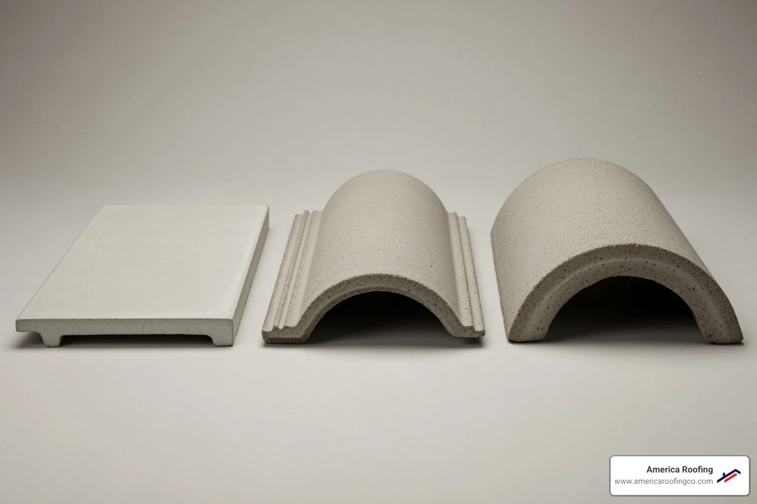 Showcasing different concrete tile styles like flat, S-tile, and mission tile - concrete tile roof