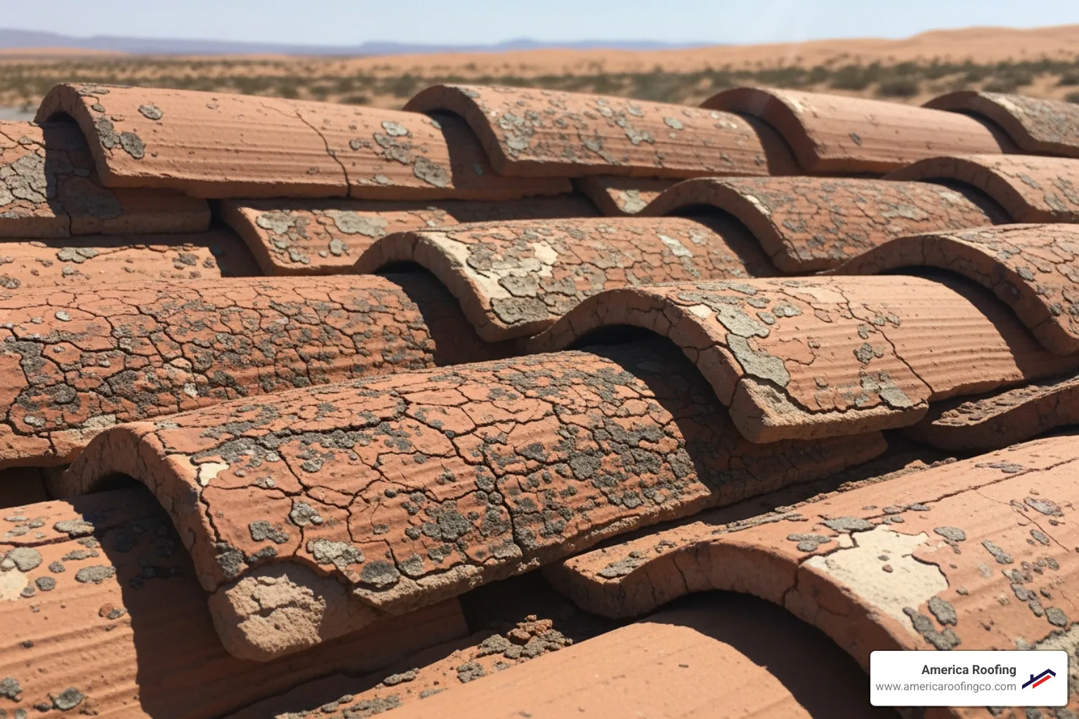 A tile roof in Phoenix showing cracked and discolored tiles due to prolonged sun exposure. - phoenix townhouse roof repair
