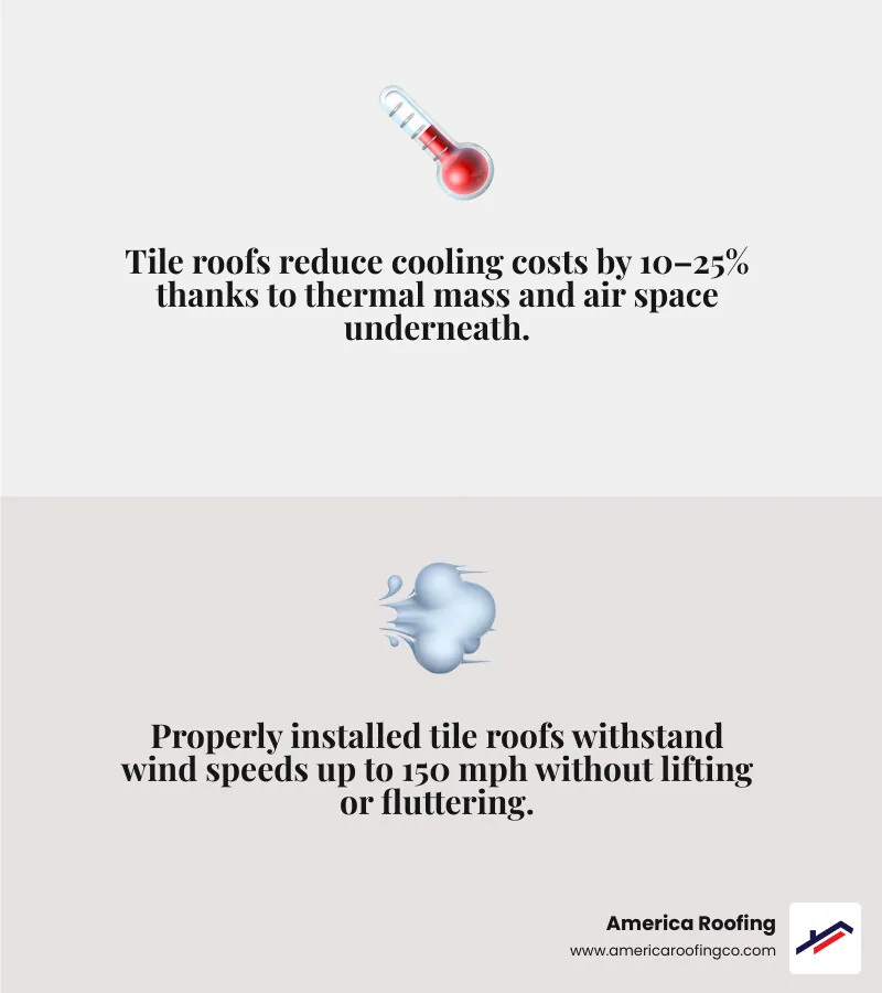 Infographic explaining tile roof energy savings through thermal mass and natural ventilation airflow - professional tile