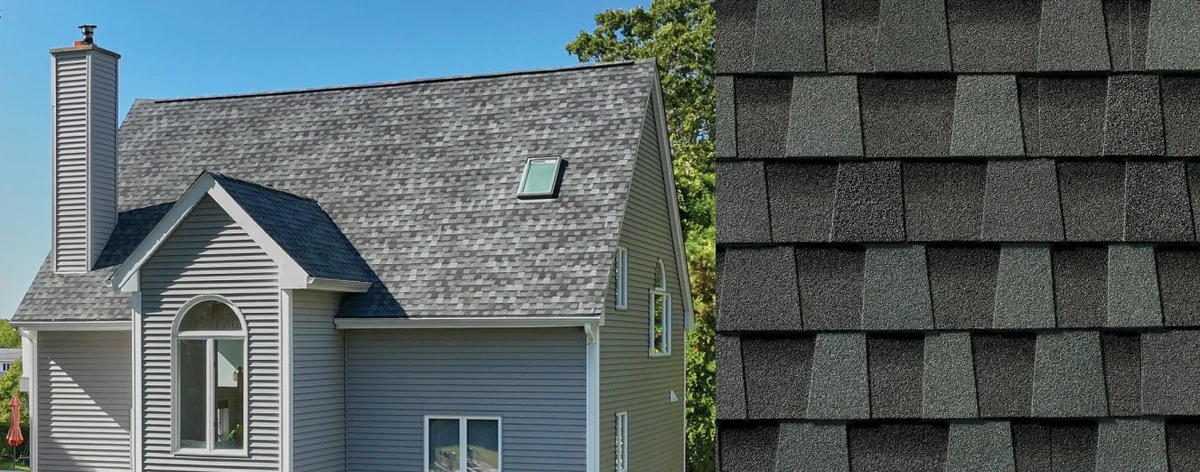 House with Timberline HDZ® Shingles and a close-up of a Timberline HDZ® Shingle in Cliffside