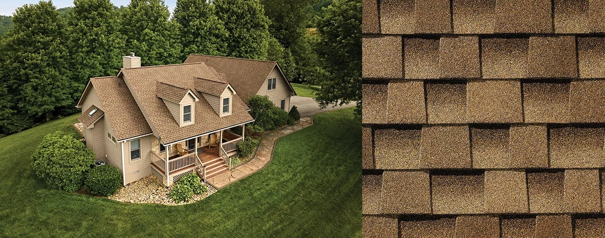 House with Timberline HDZ® Shingles and a close up of a Timberline HDZ® Shingle in Shakewood.