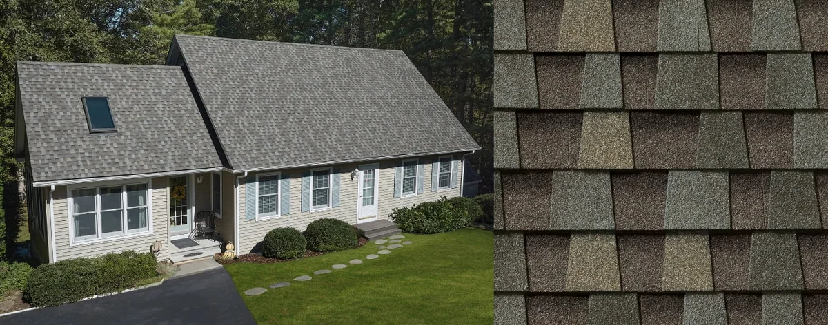 House with Timberline HDZ® Shingles and a close up of a Timberline HDZ® Shingle in Sierra Sand