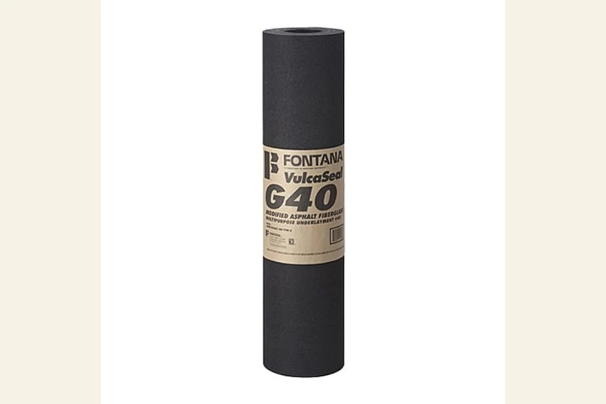 Labeled Fontana VulcaSeal G40 fiberglass-modified underlayment roll
