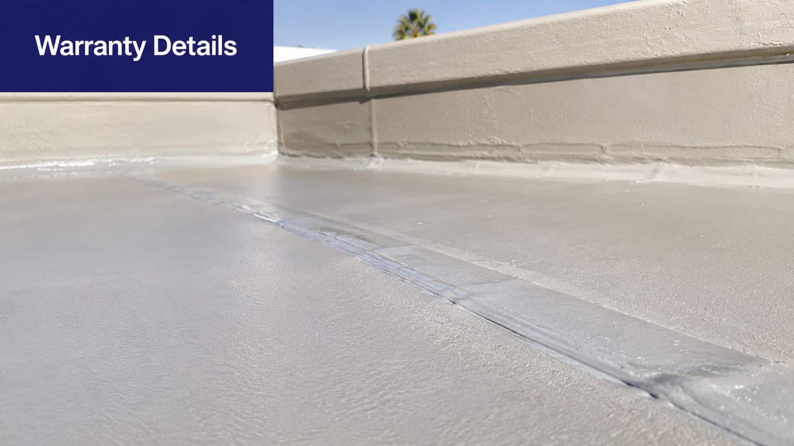 A close-up view of a professional flat roof repair showing sealed seams and waterproof coating.
